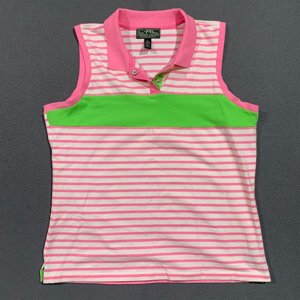 L-RL Lauren Active Ralph Lauren Striped Sleeveless Polo Shirt Tenniscore‎ XL